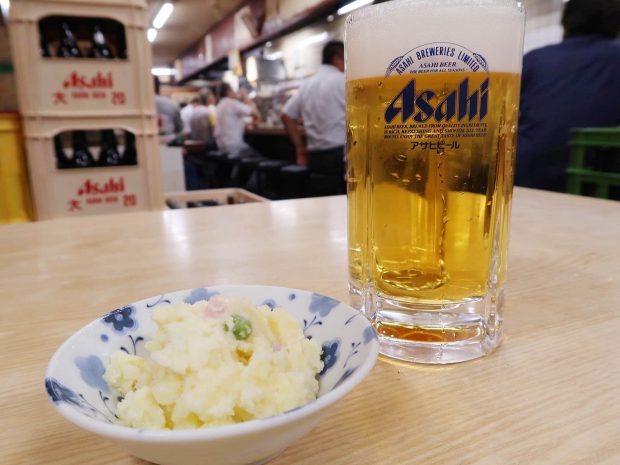 アサヒ生ビールとポテトサラダ（150円）