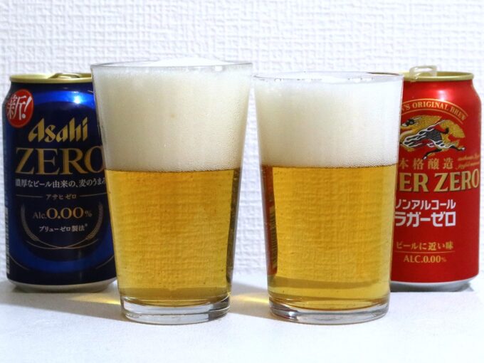アサヒゼロとラガーゼロ 飲み比べ