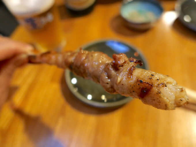 海老大葉豚バラ巻き串(300円)