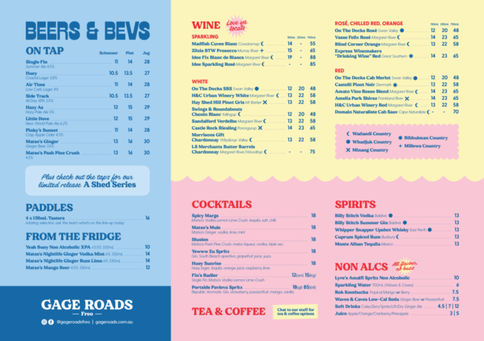 オーストラリア・フリーマントル「Gage Roads Freo Brewery」 ビールメニュー